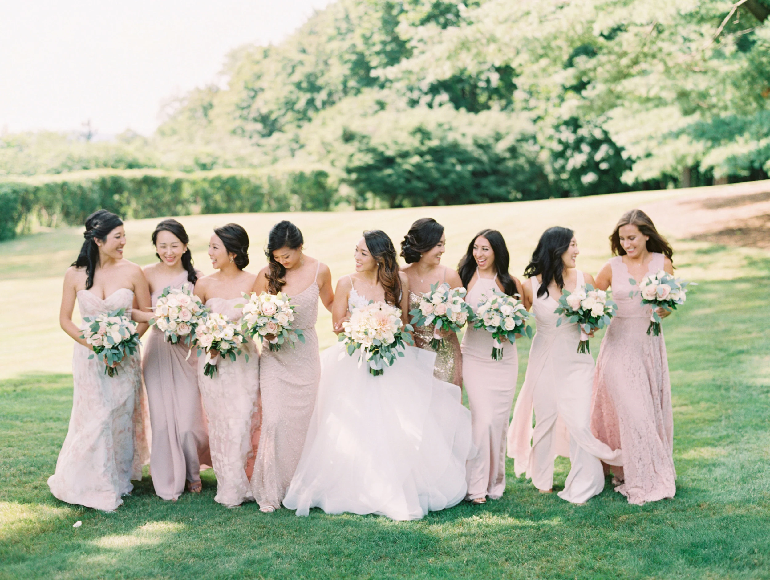 Mismatched blush bridesmaid dresses best sale